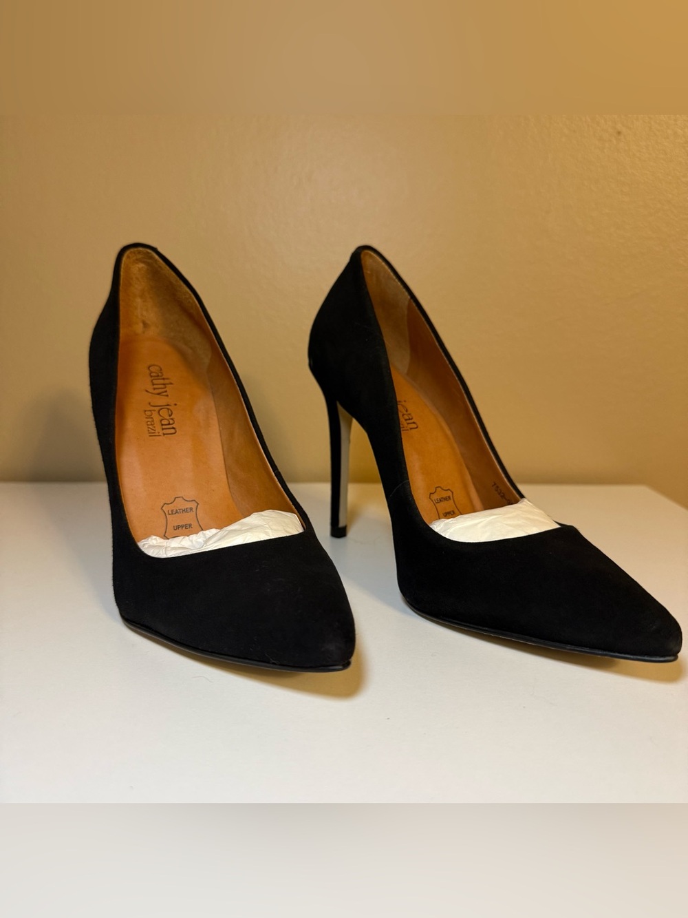 Cathy Jean Black Suede Pointed Toe Stiletto Heels